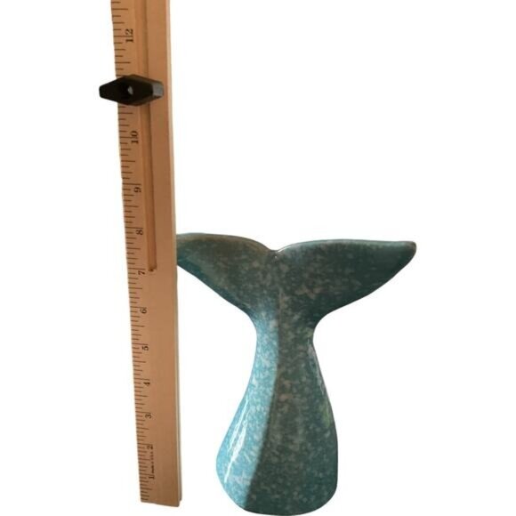 Ceramic Whale Tail Figurine Turquoise Blue Speckled 6 Inches Coastal Decor - Picture 6 of 7